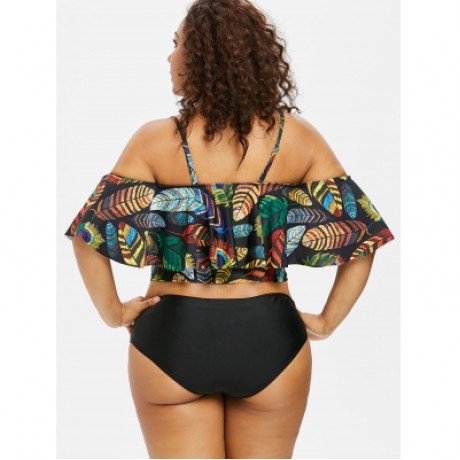 Feather Cami Plus Size Tankini Set (BLACK)