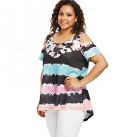 Plus Size Color Blocking Cold Shoulder T-shirt (MULTI)