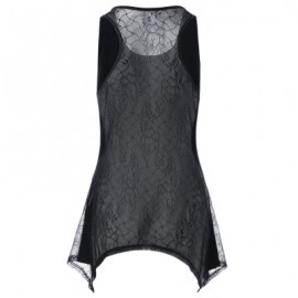 Flowered Skull Printed Lace Back Tank Top (BLACK)