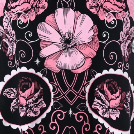 Flowered Skull Printed Lace Back Tank Top (BLACK)