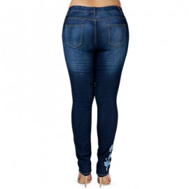 Plus Size High Waist Floral Embroidered Skinny Jeans (DENIM BLUE)
