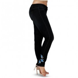 Plus Size High Waist Floral Embroidered Skinny Jeans (BLACK)