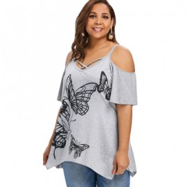 Shoulder Cut Plus Size Butterfly T-shirt (LIGHT GRAY)