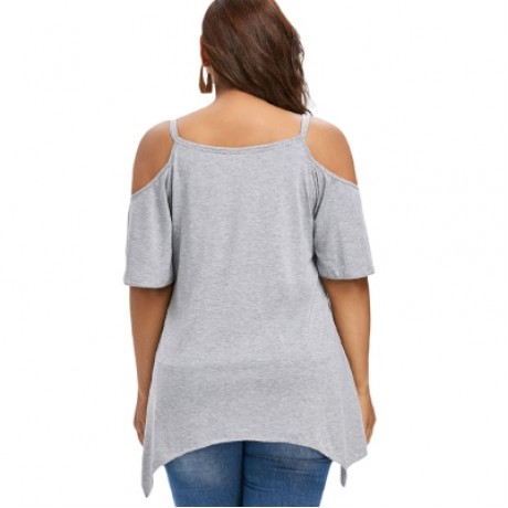 Shoulder Cut Plus Size Butterfly T-shirt (LIGHT GRAY)