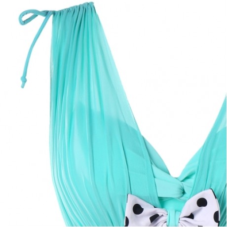 Plunging Neck One Piece Polka Dot Swimwear (MACAW BLUE GREEN)