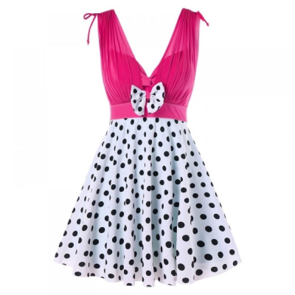 Plunging Neck One Piece Polka Dot Swimwear (DIMORPHOTHECA MAGENTA)