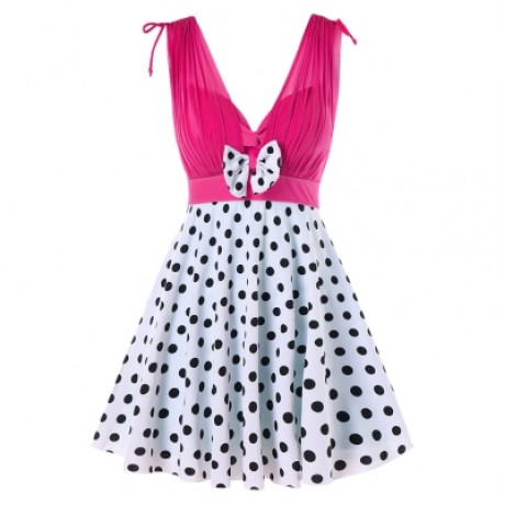 Plunging Neck One Piece Polka Dot Swimwear (DIMORPHOTHECA MAGENTA)