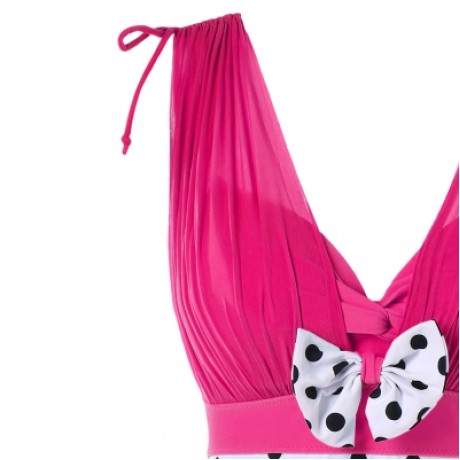 Plunging Neck One Piece Polka Dot Swimwear (DIMORPHOTHECA MAGENTA)