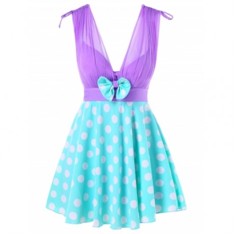 Plunging Neck One Piece Polka Dot Swimwear (TYRIAN PURPLE)