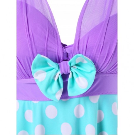 Plunging Neck One Piece Polka Dot Swimwear (TYRIAN PURPLE)