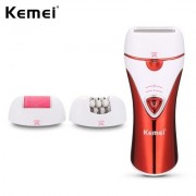 Kemei KM - 1107 3-in-1 Rechargeable Epilator Lady Shaver Callus Remover  (RED)