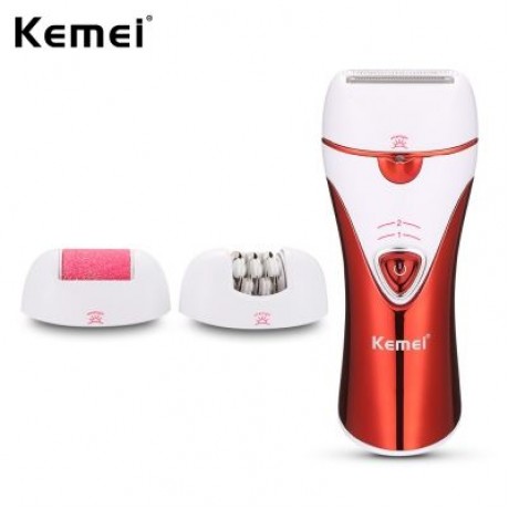 Kemei KM - 1107 3-in-1 Rechargeable Epilator Lady Shaver Callus Remover  (RED)