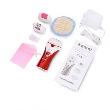 Kemei KM - 1107 3-in-1 Rechargeable Epilator Lady Shaver Callus Remover  (RED)