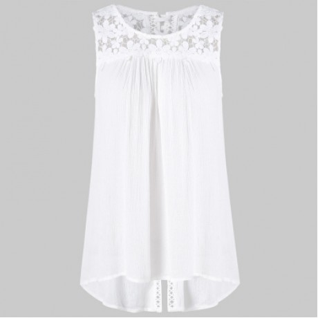 Floral Lace Panel Lace-up Women Tank Top (WHITE)
