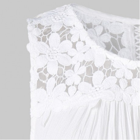 Floral Lace Panel Lace-up Women Tank Top (WHITE)