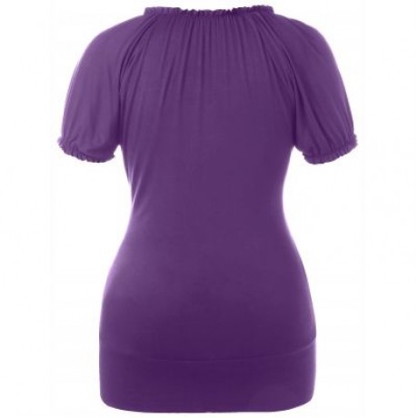 Plus Size Ruffle Trim Sequined T-shirt (PURPLE)