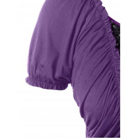 Plus Size Ruffle Trim Sequined T-shirt (PURPLE)