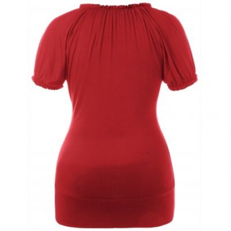 Plus Size Ruffle Trim Sequined T-shirt (LAVA RED)
