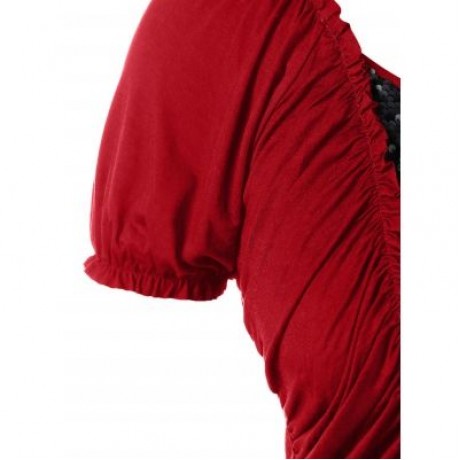 Plus Size Ruffle Trim Sequined T-shirt (LAVA RED)