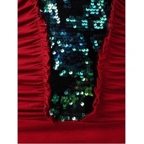 Plus Size Ruffle Trim Sequined T-shirt (LAVA RED)