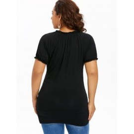 Plus Size Ruffle Trim Sequined T-shirt (BLACK)