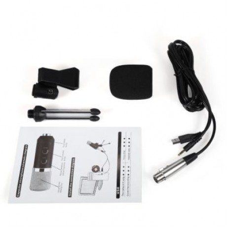 BM - 300FX Audio Sound Recording Condenser Microphone with Foldable Tripod (BLACK)