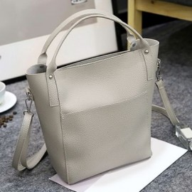4pcs Women PU Leather Handbag Shoulder Crossbody Bag Wristlet Card Holder (LIGHT GRAY)