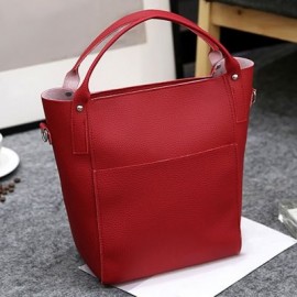 4pcs Women PU Leather Handbag Shoulder Crossbody Bag Wristlet Card Holder (RED WINE)