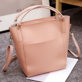 4pcs Women PU Leather Handbag Shoulder Crossbody Bag Wristlet Card Holder (PINK)