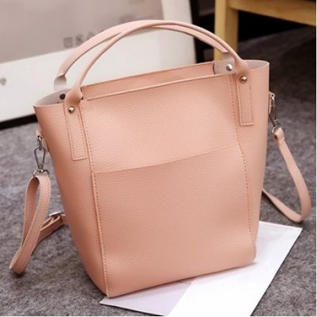 4pcs Women PU Leather Handbag Shoulder Crossbody Bag Wristlet Card Holder (PINK)