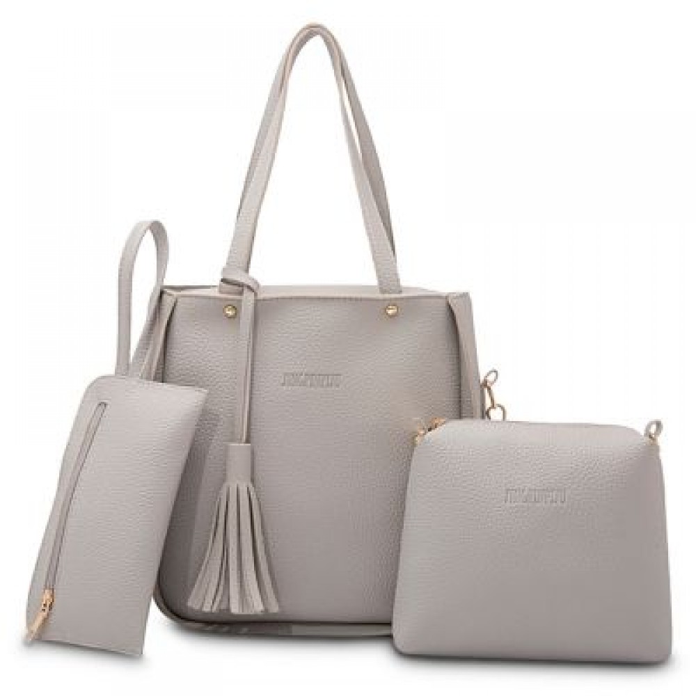 3pcs Tassel Elegant Handbag Women Shoulder Tote Crossbody Composite Bag Wristlet (LIGHT GR 3pcs Tassel Elegant Handbag Women Shoulder Tote Crossbody Composite Bag Wristlet (LIGHT GR