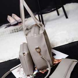 3pcs Tassel Elegant Handbag Women Shoulder Tote Crossbody Composite Bag Wristlet (LIGHT GR