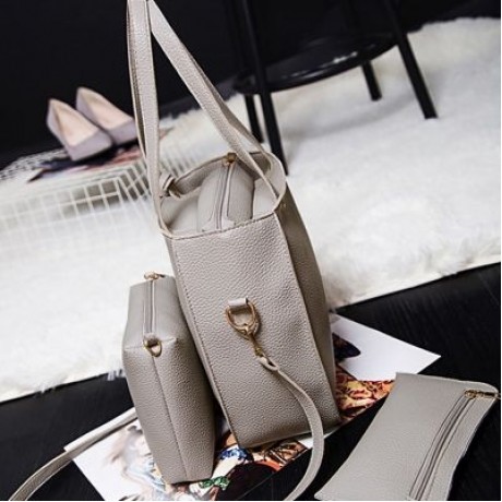 3pcs Tassel Elegant Handbag Women Shoulder Tote Crossbody Composite Bag Wristlet (LIGHT GR