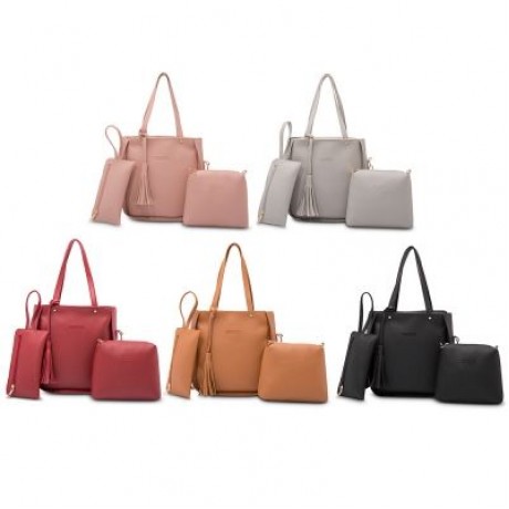 3pcs Tassel Elegant Handbag Women Shoulder Tote Crossbody Composite Bag Wristlet (LIGHT GR