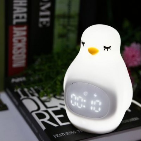 A LED Night Light Penguin Outlook Alarm Clock Silicone Cute Lamp for Children (WHITE)