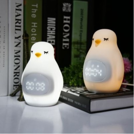 A LED Night Light Penguin Outlook Alarm Clock Silicone Cute Lamp for Children (YELLOW)
