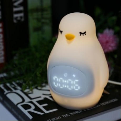 A LED Night Light Penguin Outlook Alarm Clock Silicone Cute Lamp for Children (YELLOW)