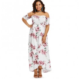 Plus Size Floral Print Empire Waist Dress (WHITE)