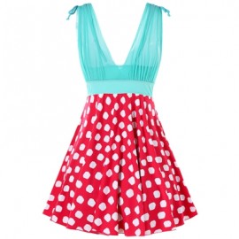 Plunging Neck One Piece Polka Dot Swimwear (RED)