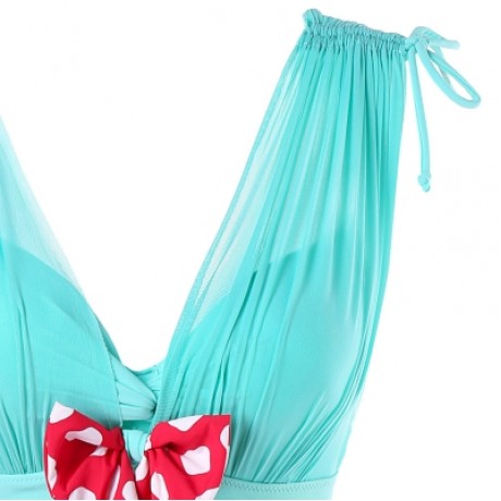 Plunging Neck One Piece Polka Dot Swimwear (RED)