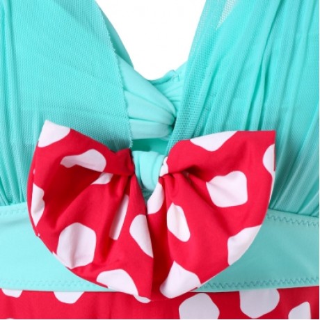 Plunging Neck One Piece Polka Dot Swimwear (RED)