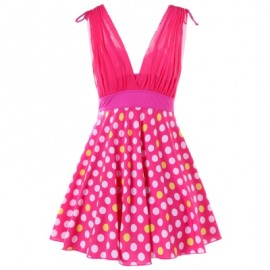 Plunging Neck One Piece Polka Dot Swimwear (DEEP PINK)