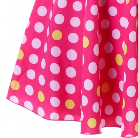 Plunging Neck One Piece Polka Dot Swimwear (DEEP PINK)