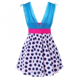 Plunging Neck One Piece Polka Dot Swimwear (BLUE IVY)