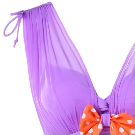 Plunging Neck One Piece Polka Dot Swimwear (ORANGE)