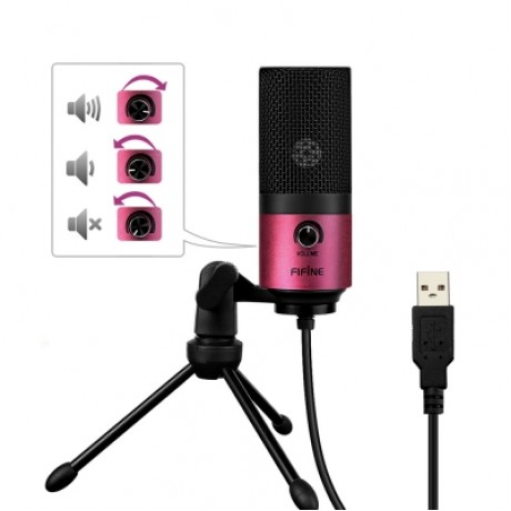 FIFINE K669 USB Wired Microphone with Recording Function for PC Laptop  (BLACK AND PINK)