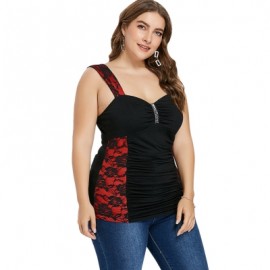 Plus Size Sequins Panel Bow Bust Tank Top (BLACK)
