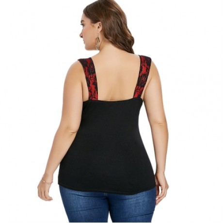 Plus Size Sequins Panel Bow Bust Tank Top (BLACK)