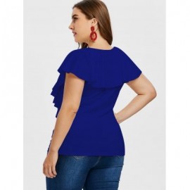 Criss Cross Plus Size Ruffle Insert T-shirt (DENIM DARK BLUE)