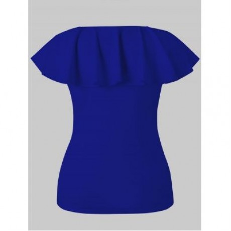 Criss Cross Plus Size Ruffle Insert T-shirt (DENIM DARK BLUE)